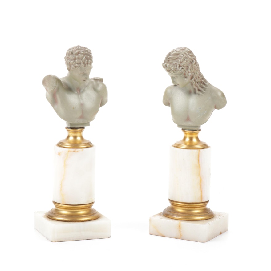 Gladenbeck & Sohn Bronze on White Onyx Classical Style Busts, Late 19th Century