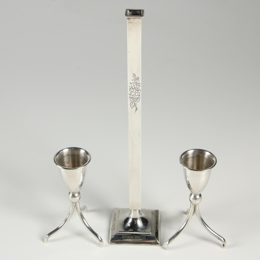 Reed & Barton Sterling Silver Bud Vase with Mexican Sterling Silver Candlesticks