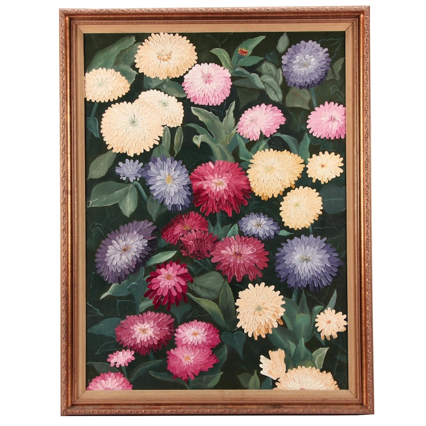 Oil Painting of Zinnia Flowers