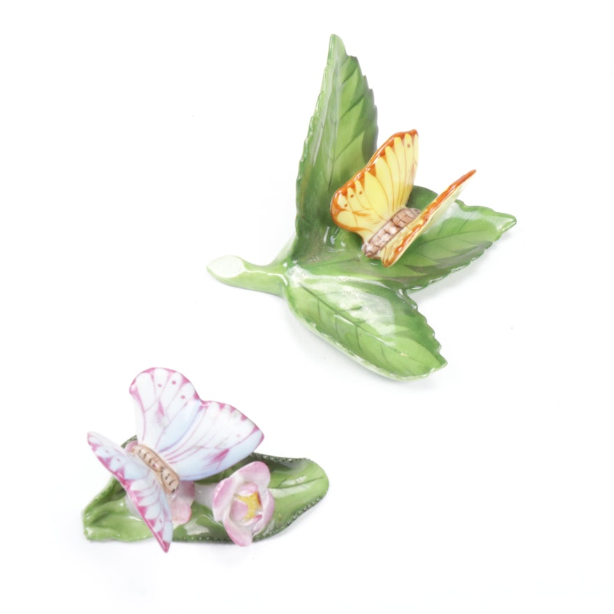 Herend Butterfly on Leaf Place Card Holders