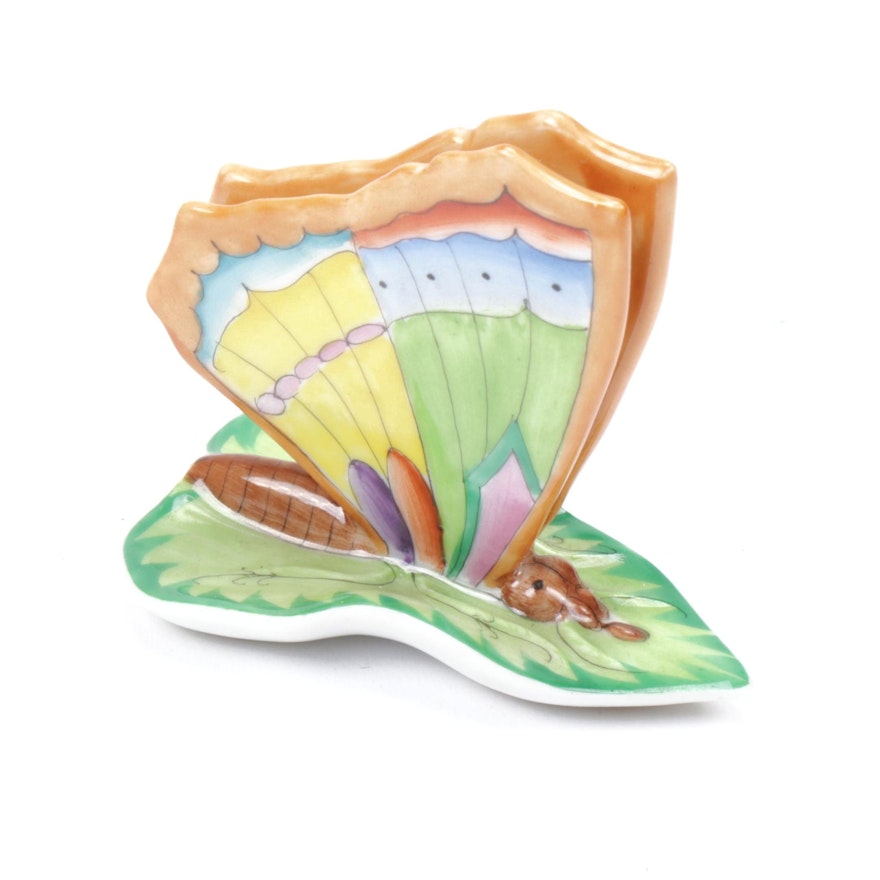 Herend Butterfly on Leaf Place Card Holder