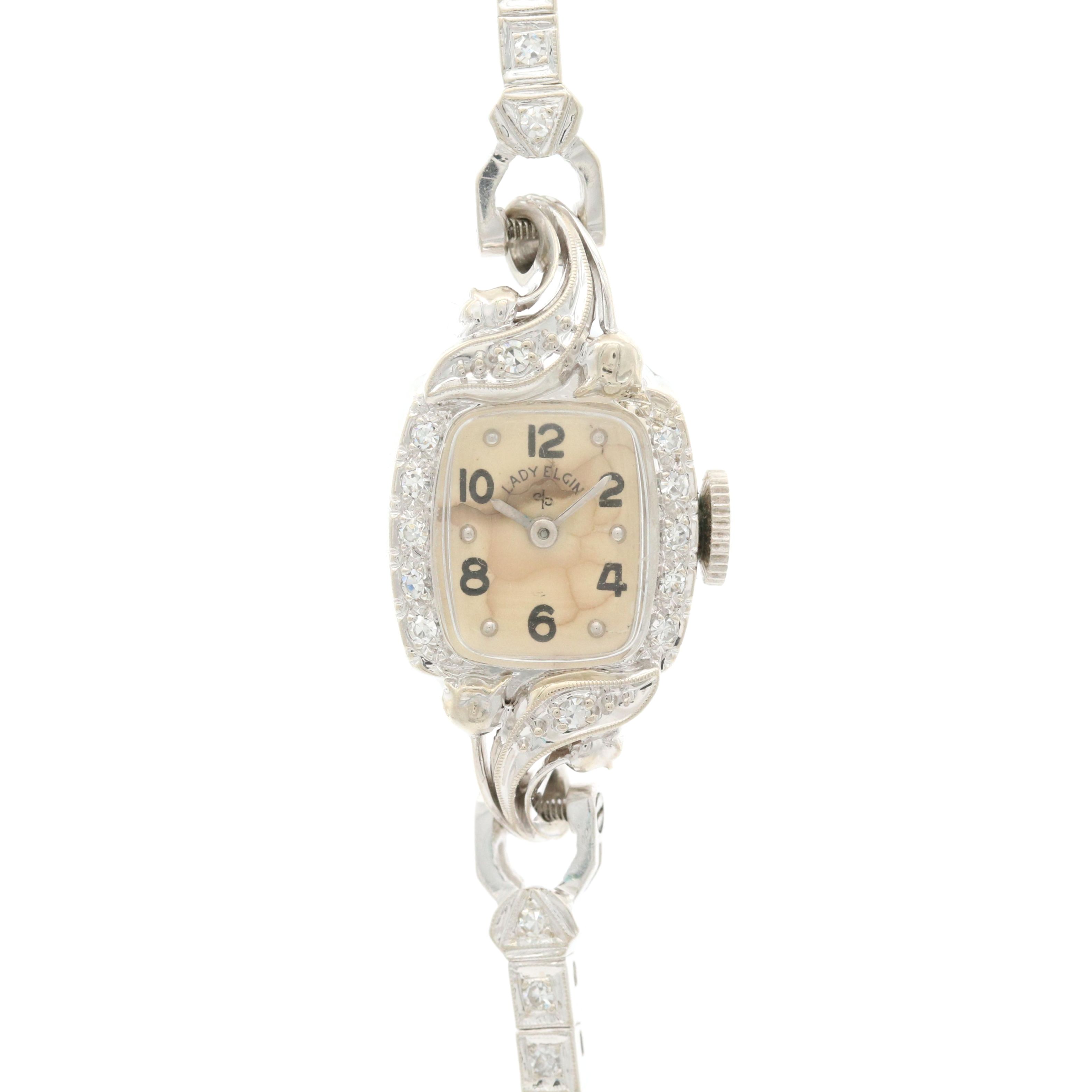 Lady Elgin 14K White Gold and Diamond Watch