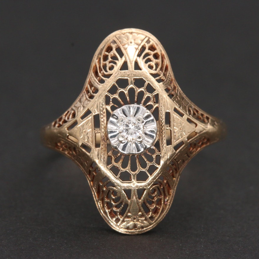 Vintage 10K Yellow Gold Diamond Ring