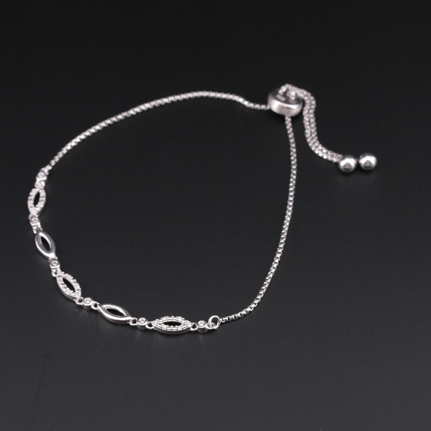 Sterling Silver Diamond Bolo Bracelet