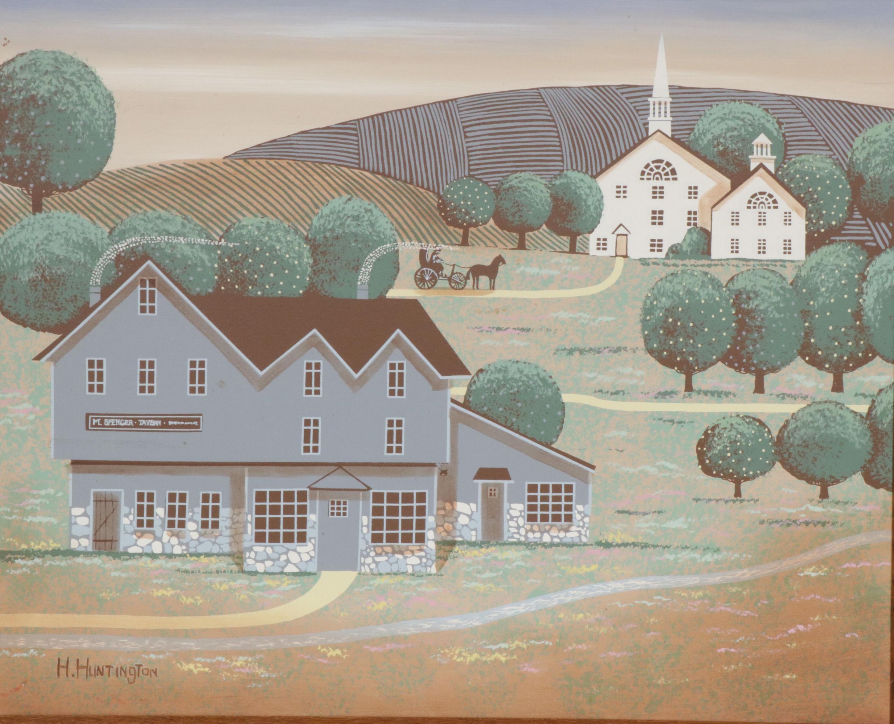 H. Huntington Original Landscape Folk Art Acrylic Painting