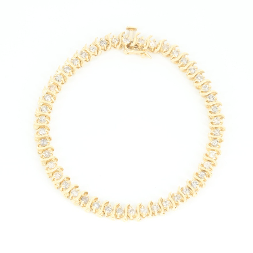 14K Yellow Gold 2.07 CTW Diamond S-Link Bracelet