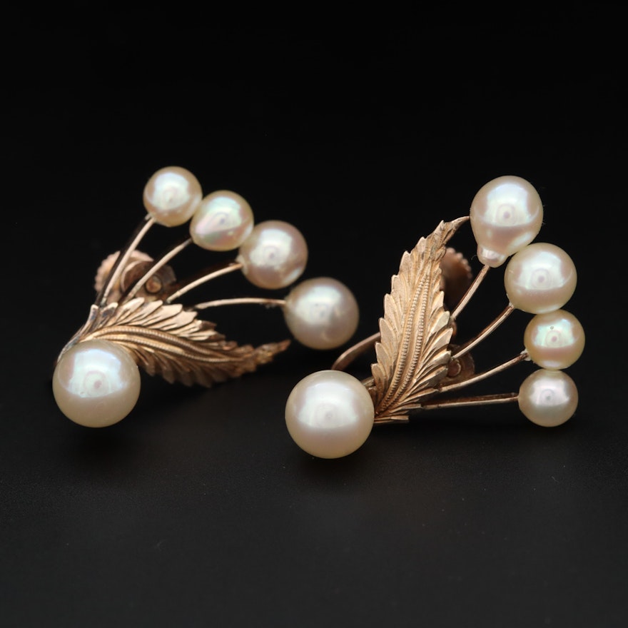 Vintage 10K Yellow Gold Cultured Pearl Earrings