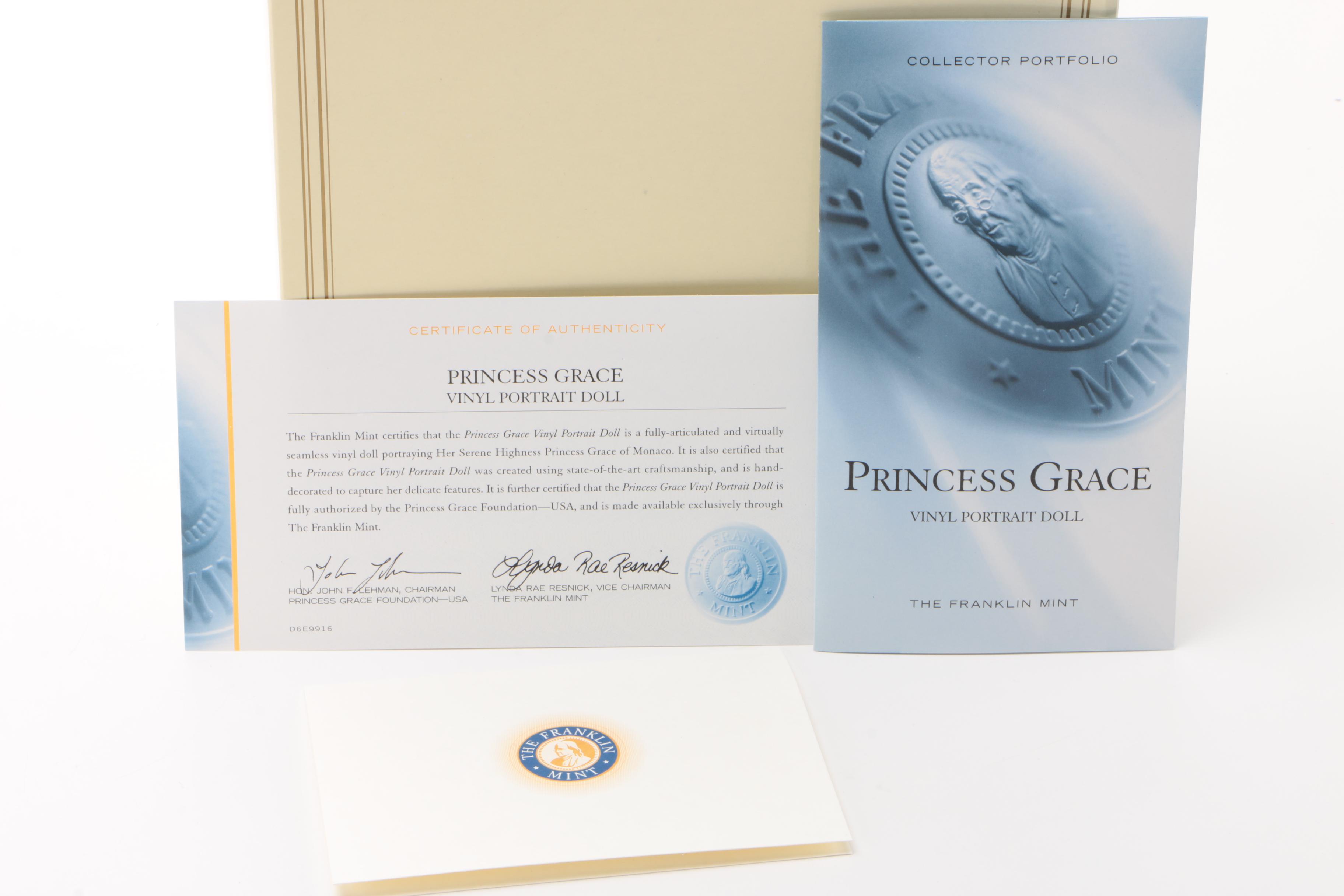 The Franklin Mint "Princess Grace" Vinyl Portrait Doll with Box, Late 20th C.