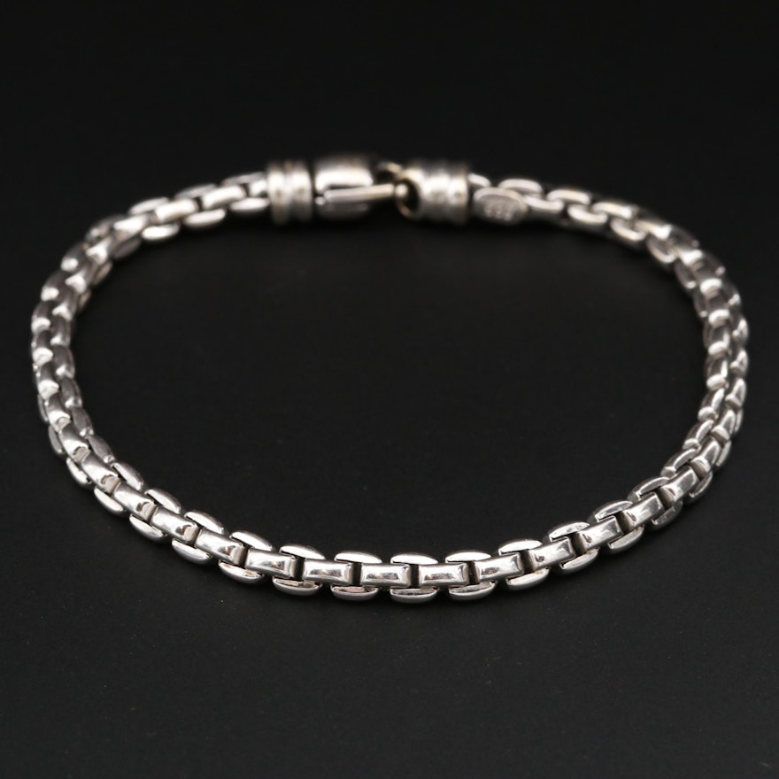 14K White Gold Heavy Cable Chain Link Bracelet with Blue Sapphire