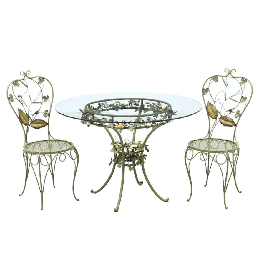Floral and Insect Polychromed Metal Patio Set, Mid-20th Century