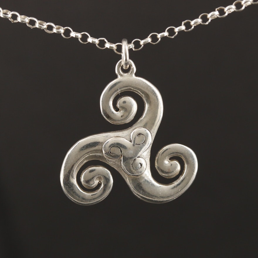 Sterling Silver Triskelion Pendant Necklace