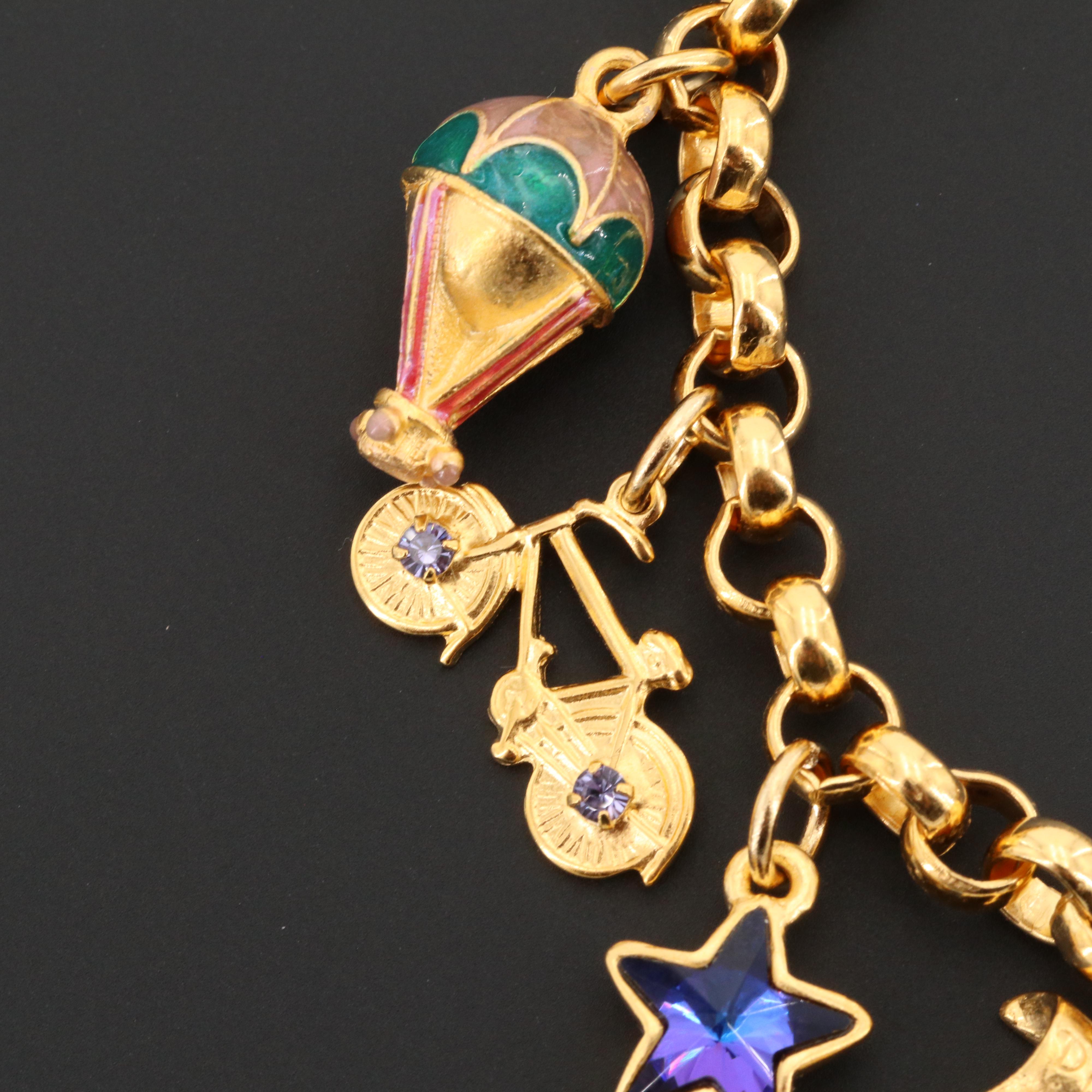 Rhinestone, Turquoise, and Enamel Charm Bracelets