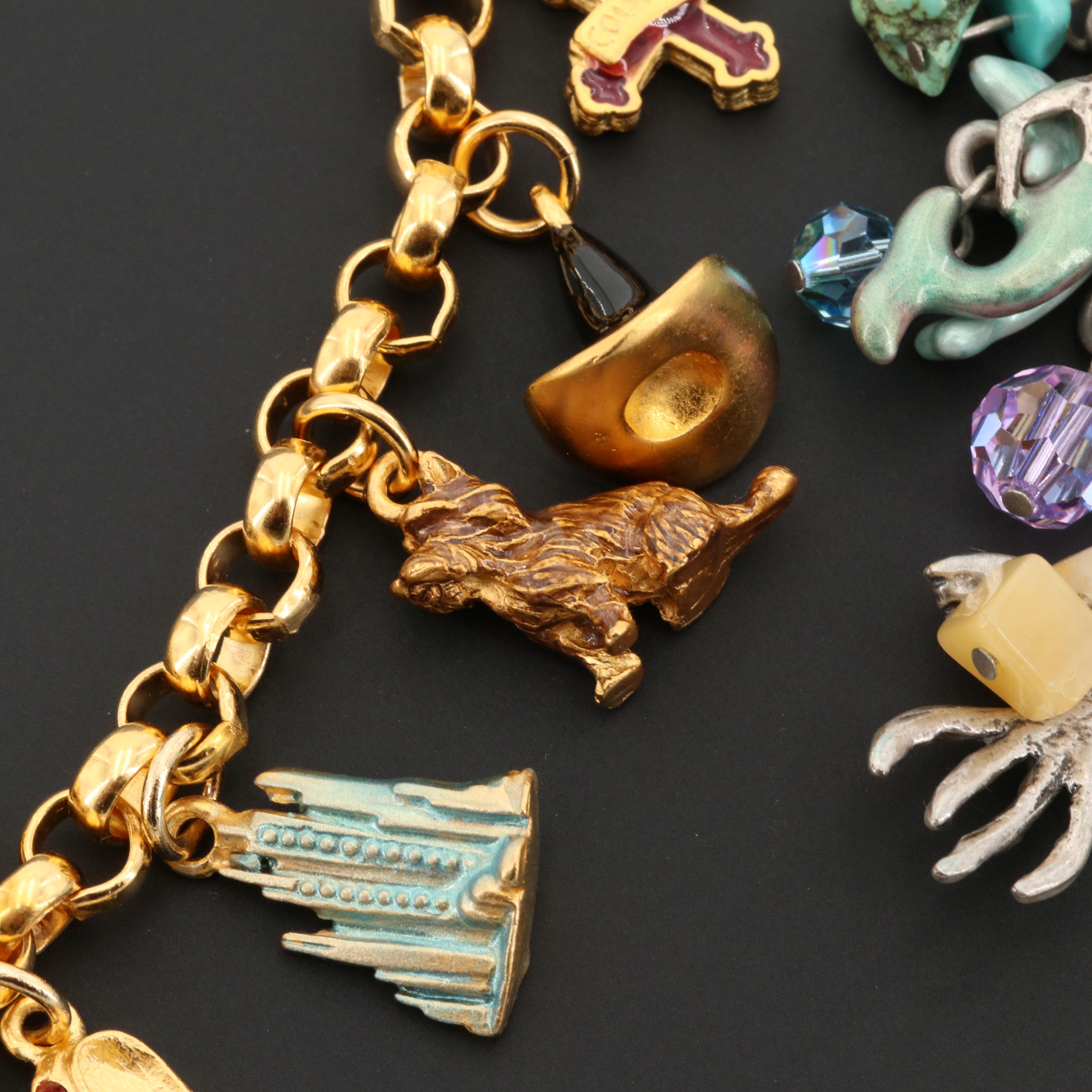 Rhinestone, Turquoise, and Enamel Charm Bracelets