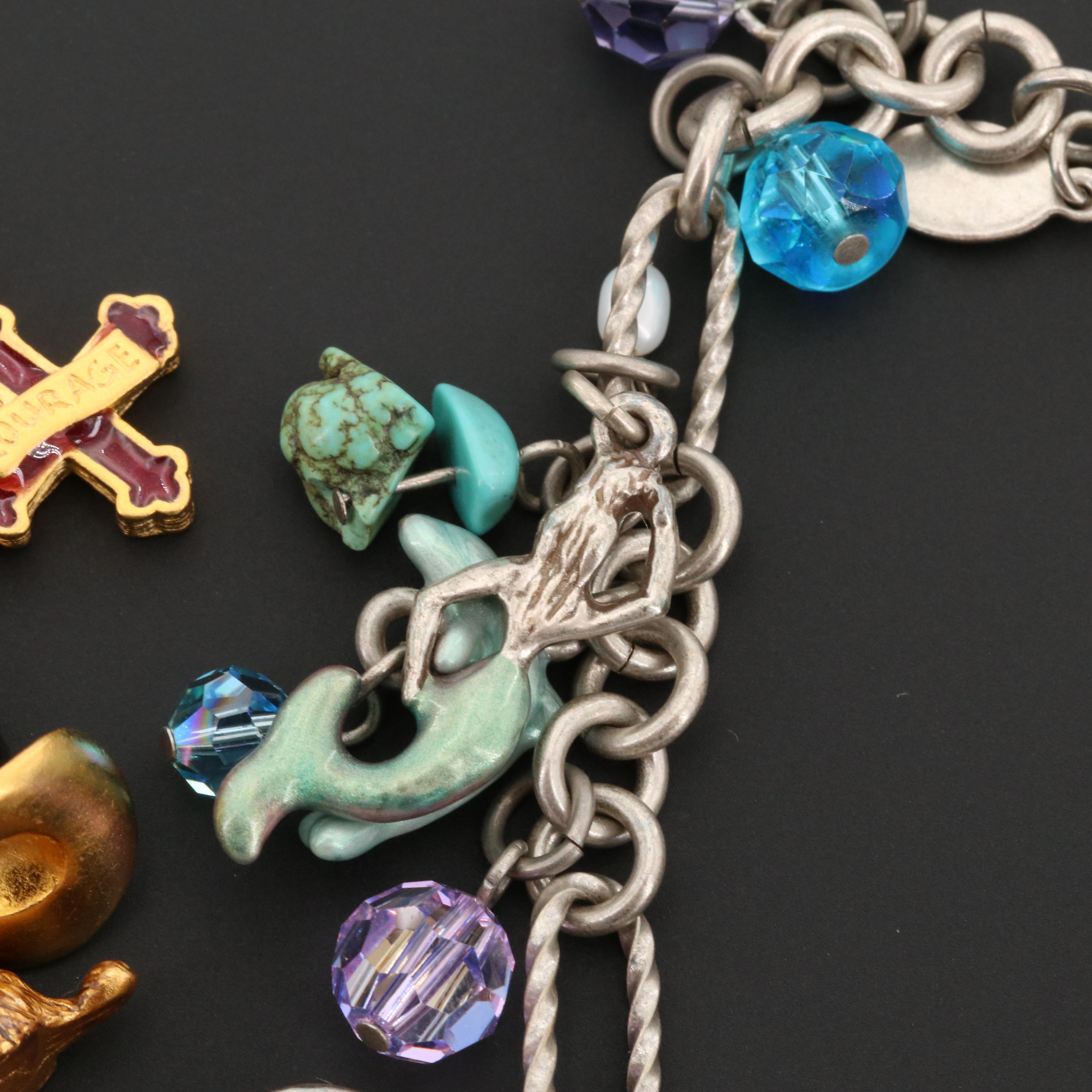 Rhinestone, Turquoise, and Enamel Charm Bracelets