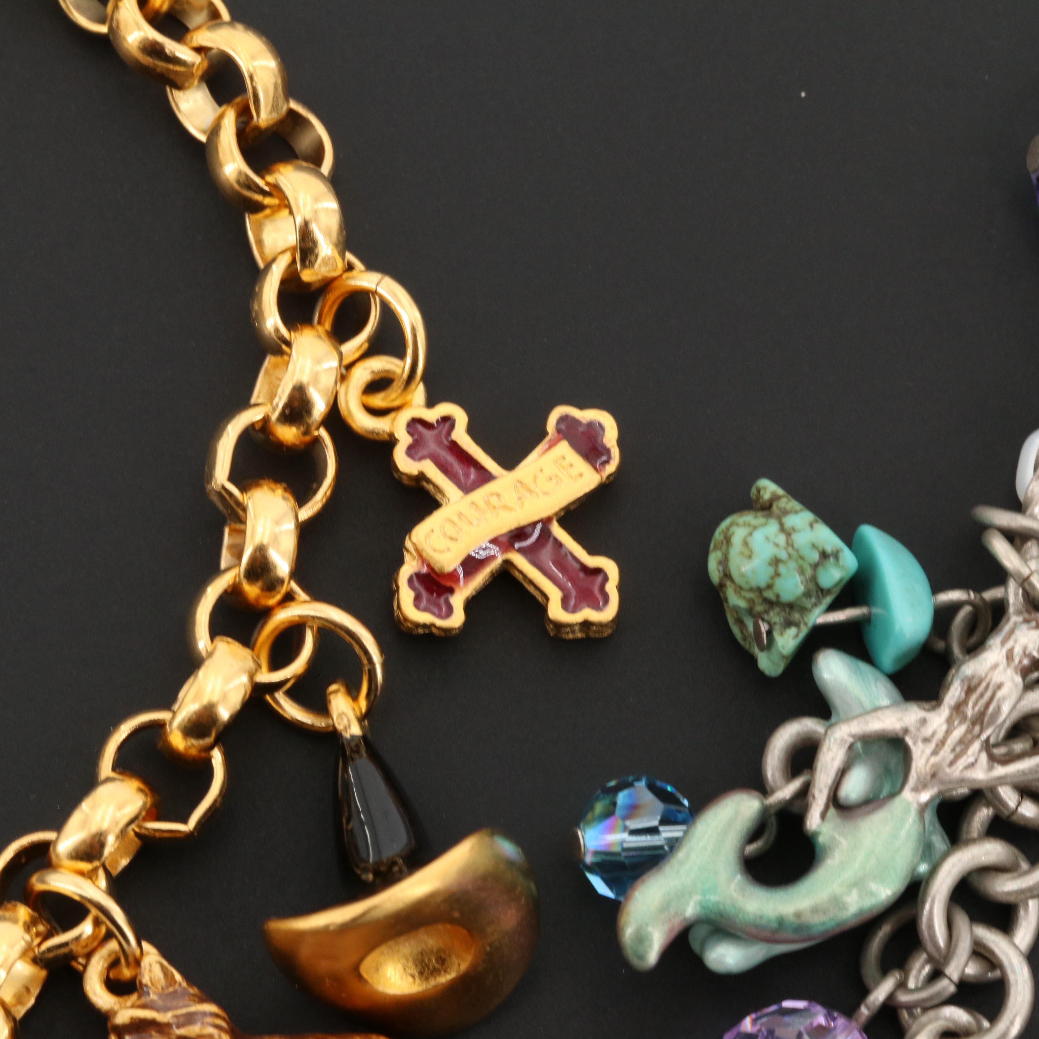 Rhinestone, Turquoise, and Enamel Charm Bracelets