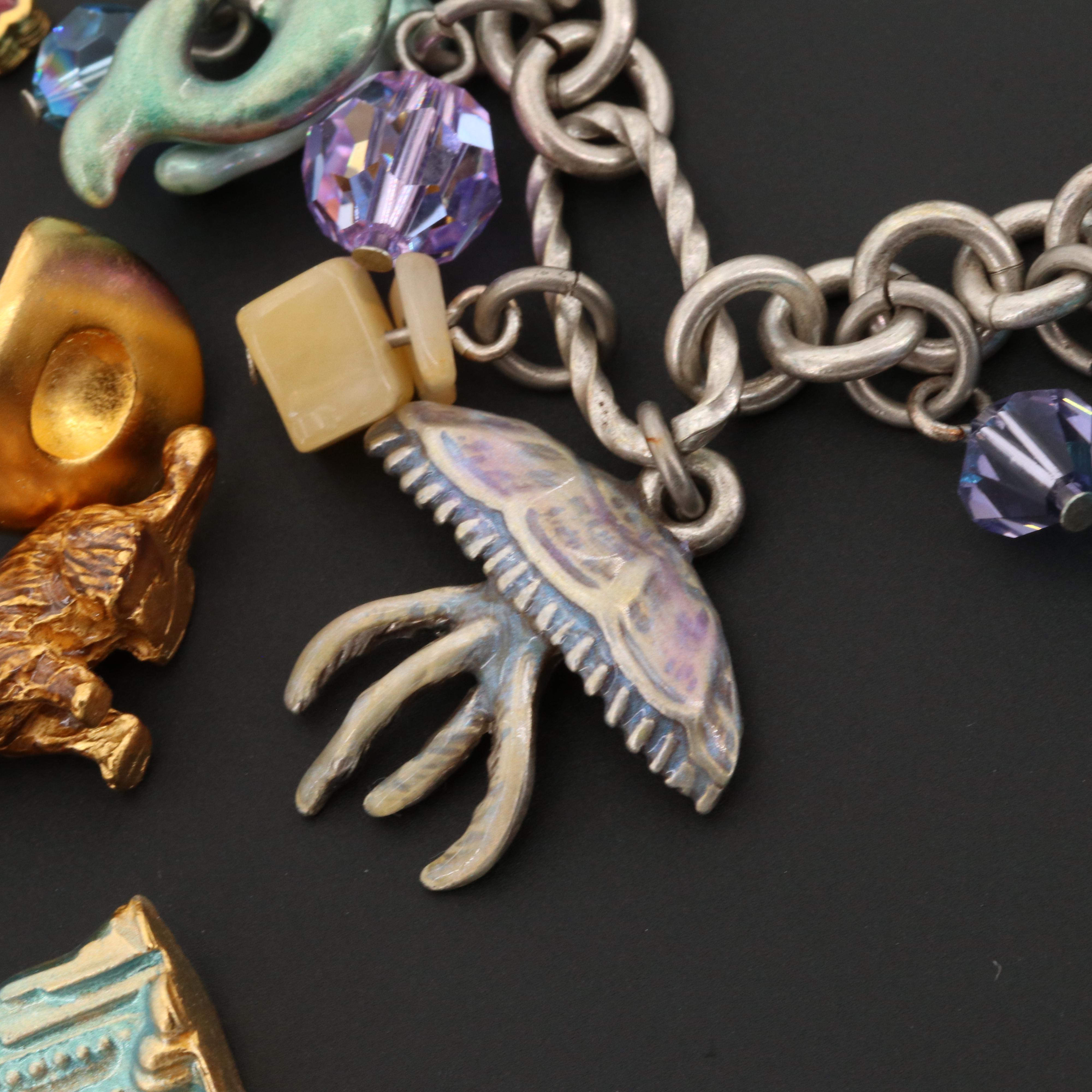 Rhinestone, Turquoise, and Enamel Charm Bracelets