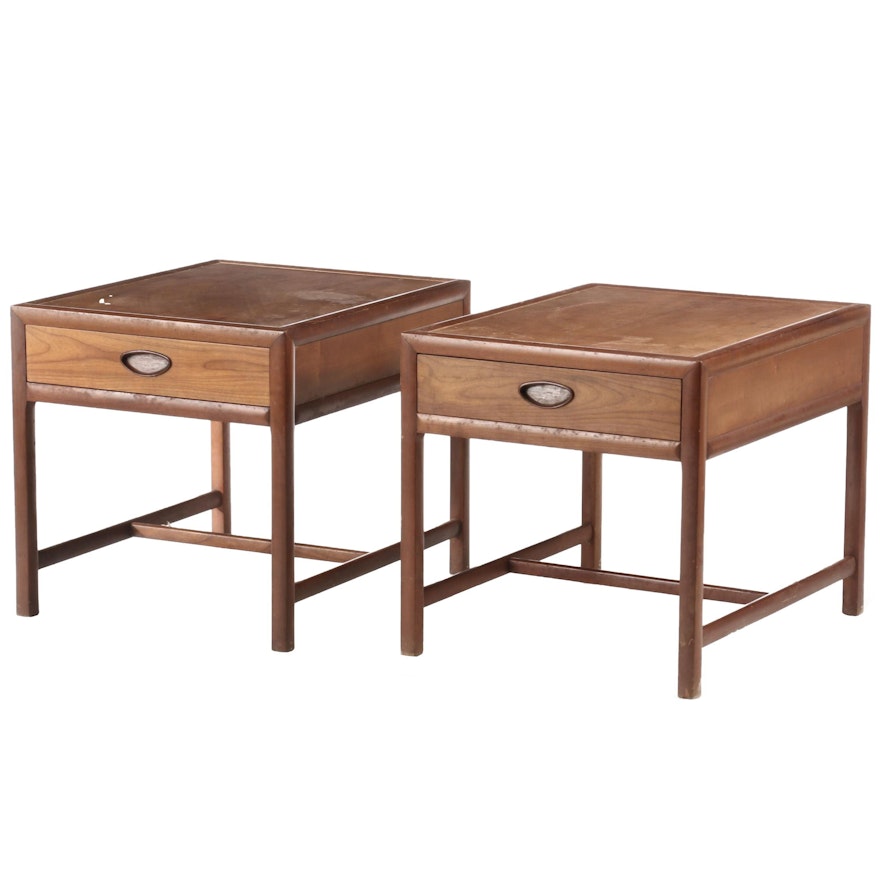 Michael Taylor for Baker, Pair of Modernist Cherry and Walnut Side Tables