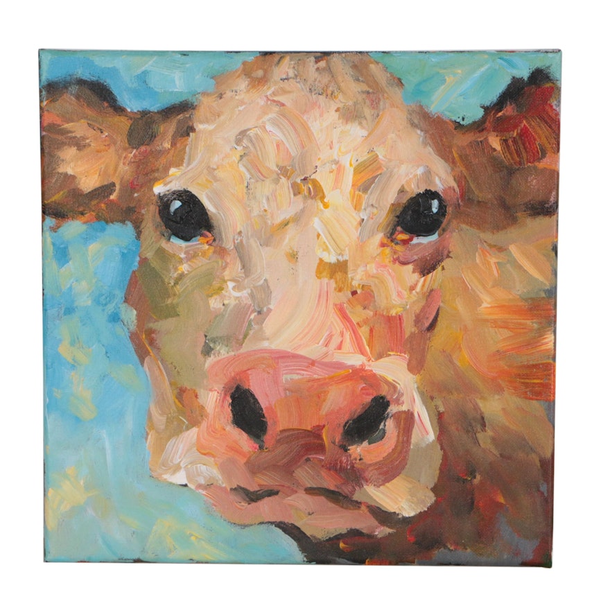 Elle Raines Cow Acrylic Painting