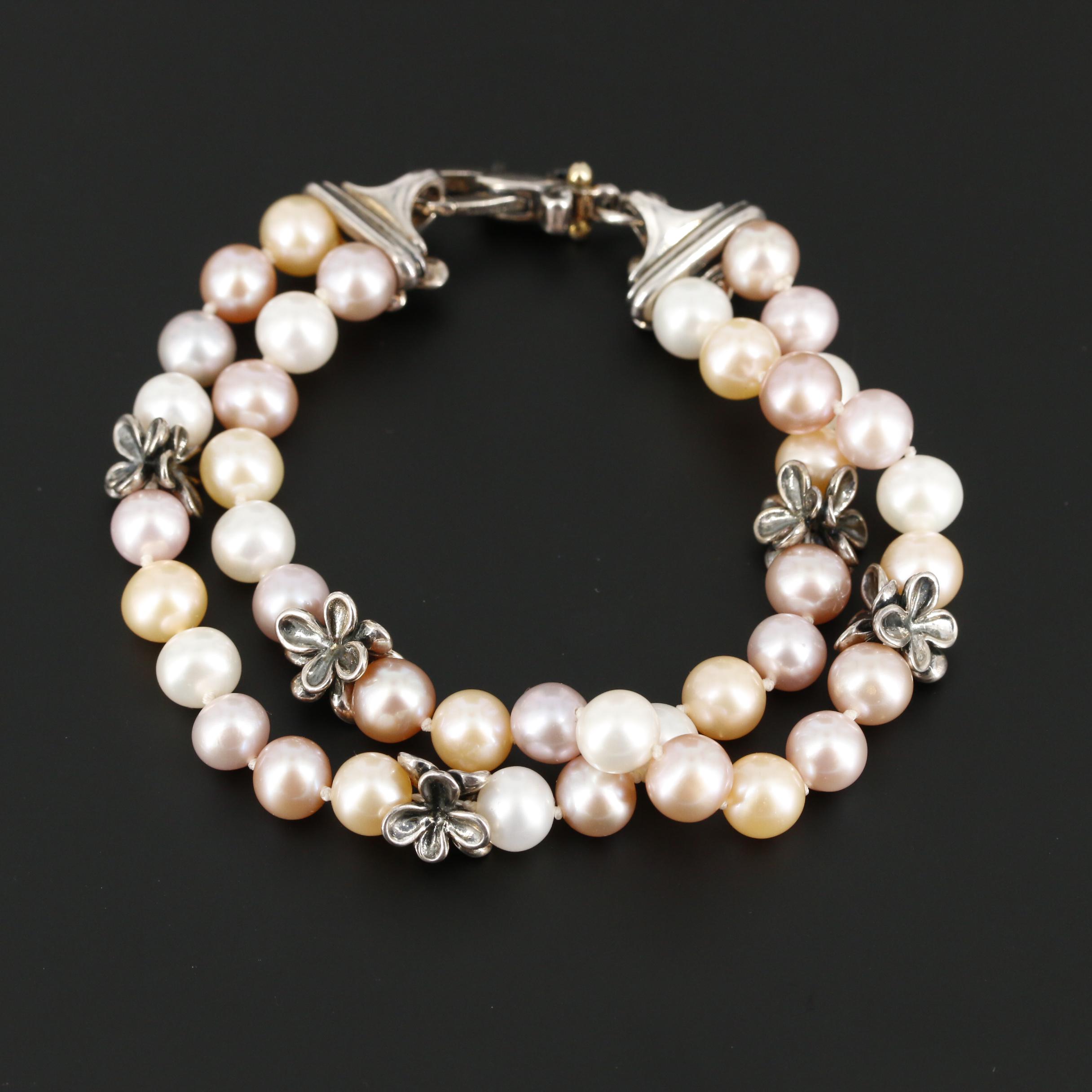 Double Strand Pastel Pearl Bracelet with Sterling Findings and 18K Gold Accents