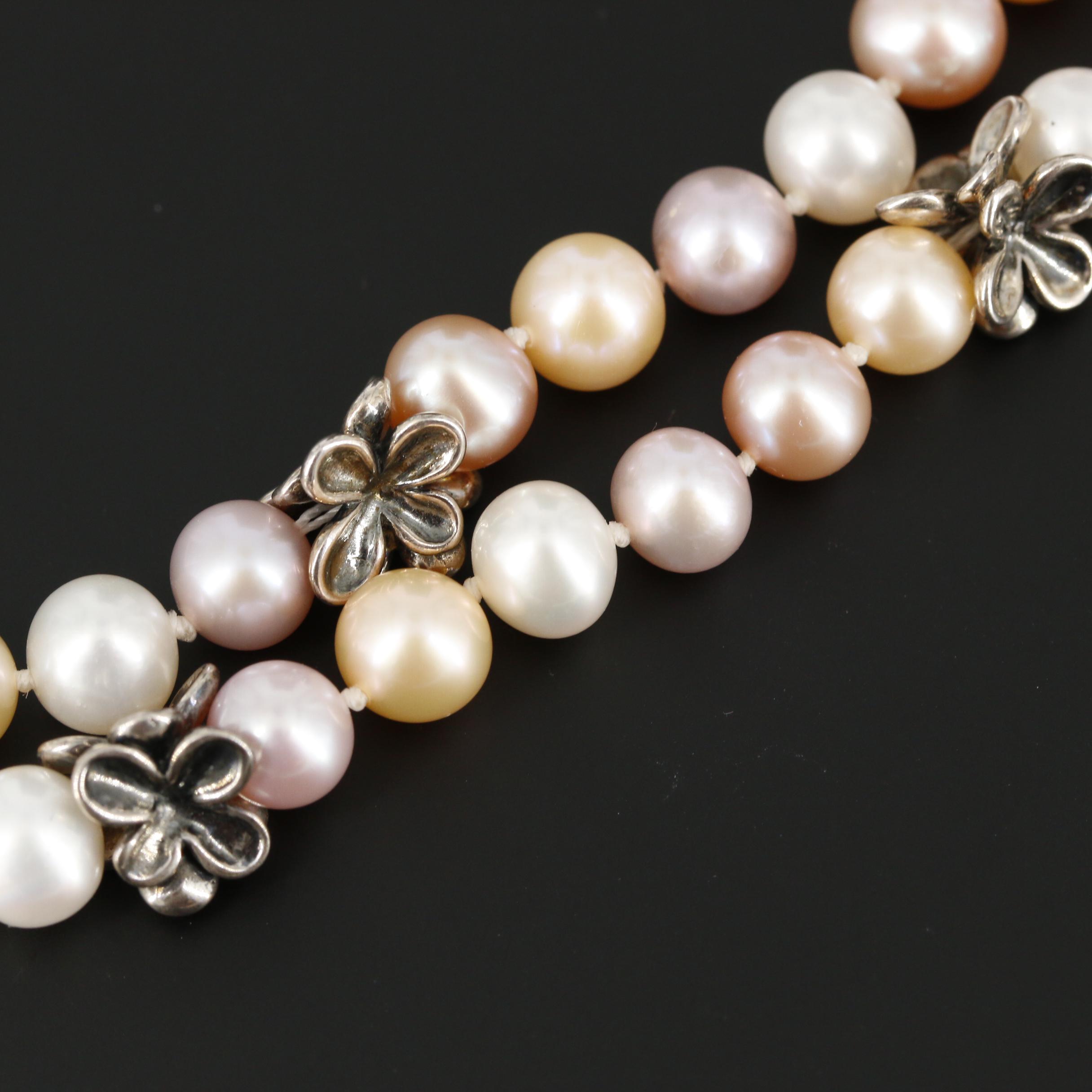 Double Strand Pastel Pearl Bracelet with Sterling Findings and 18K Gold Accents