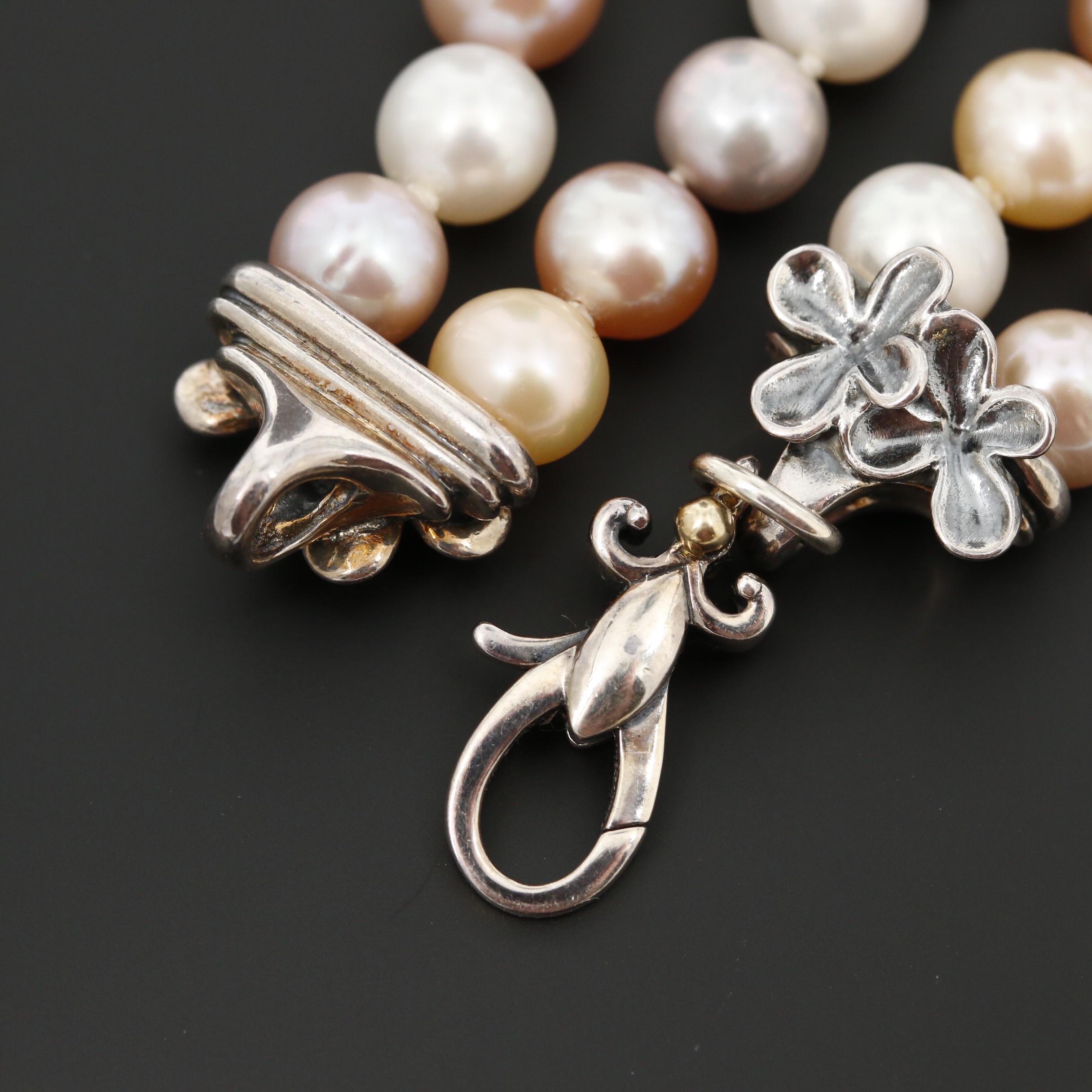 Double Strand Pastel Pearl Bracelet with Sterling Findings and 18K Gold Accents