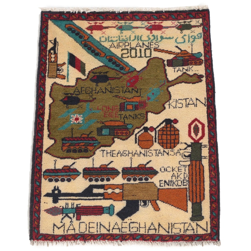 Hand-Knotted Afghan Wool War Rug, 2010