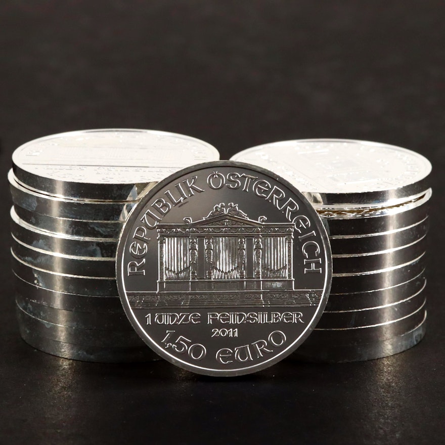 Roll of Twenty 1 1/2 Euro 2011 Wiener Philharmoniker Silver Bullion Coins