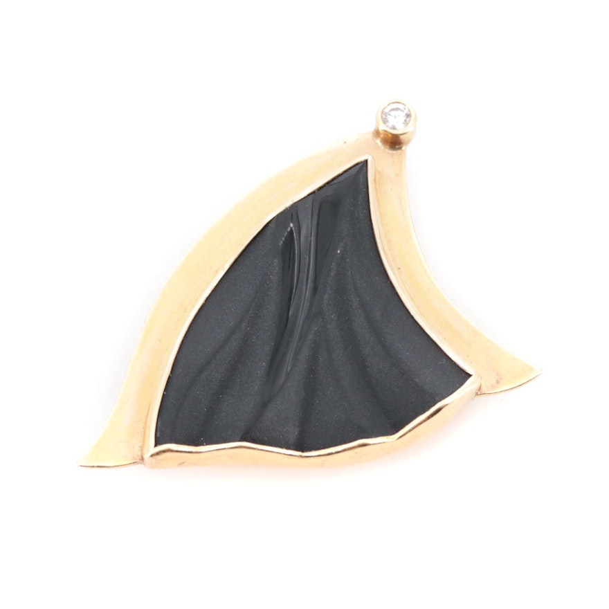 14K Yellow Gold Black Onyx and Diamond Slide Pendant