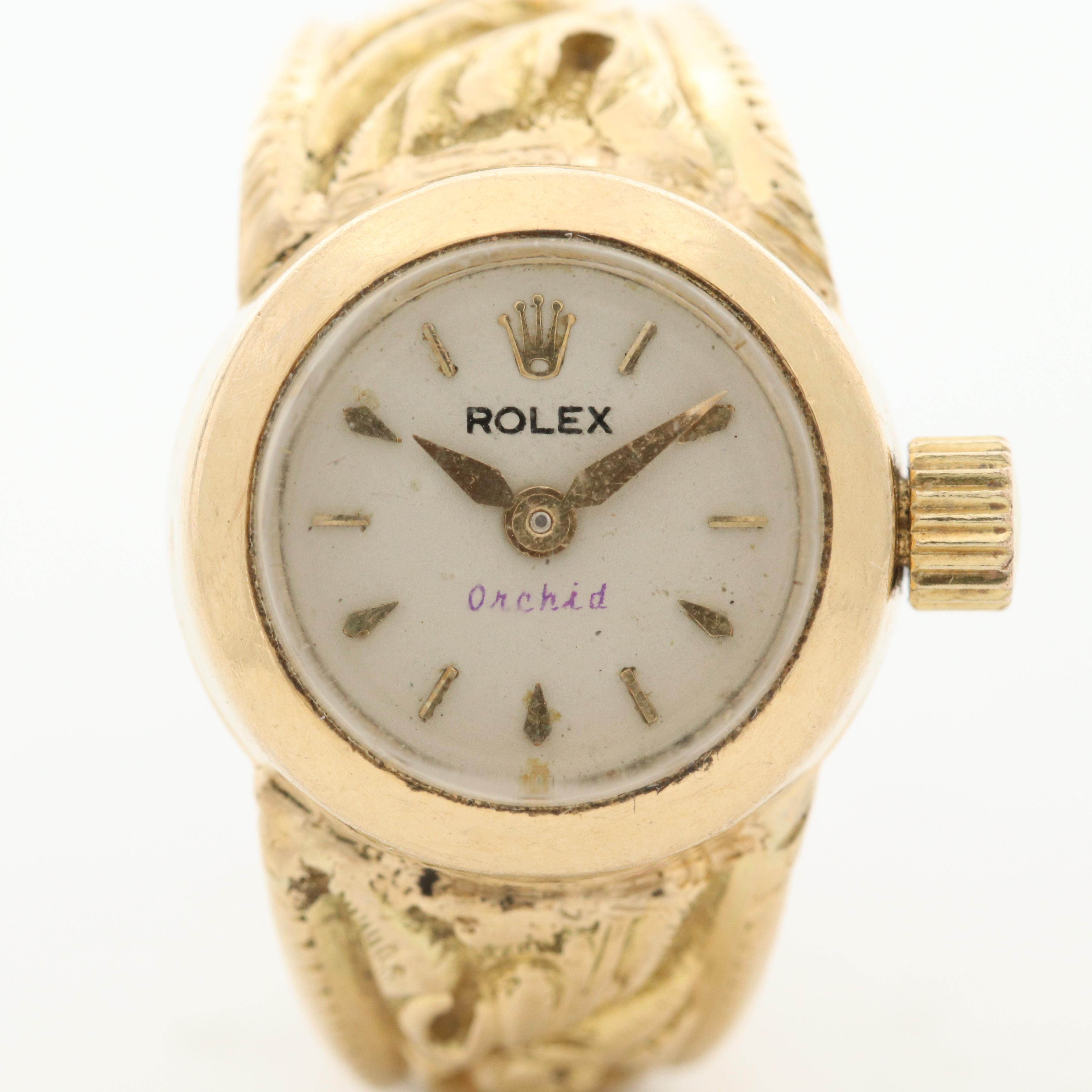Vintage Rolex Orchid 18K and 14K Yellow Gold Watch Ring