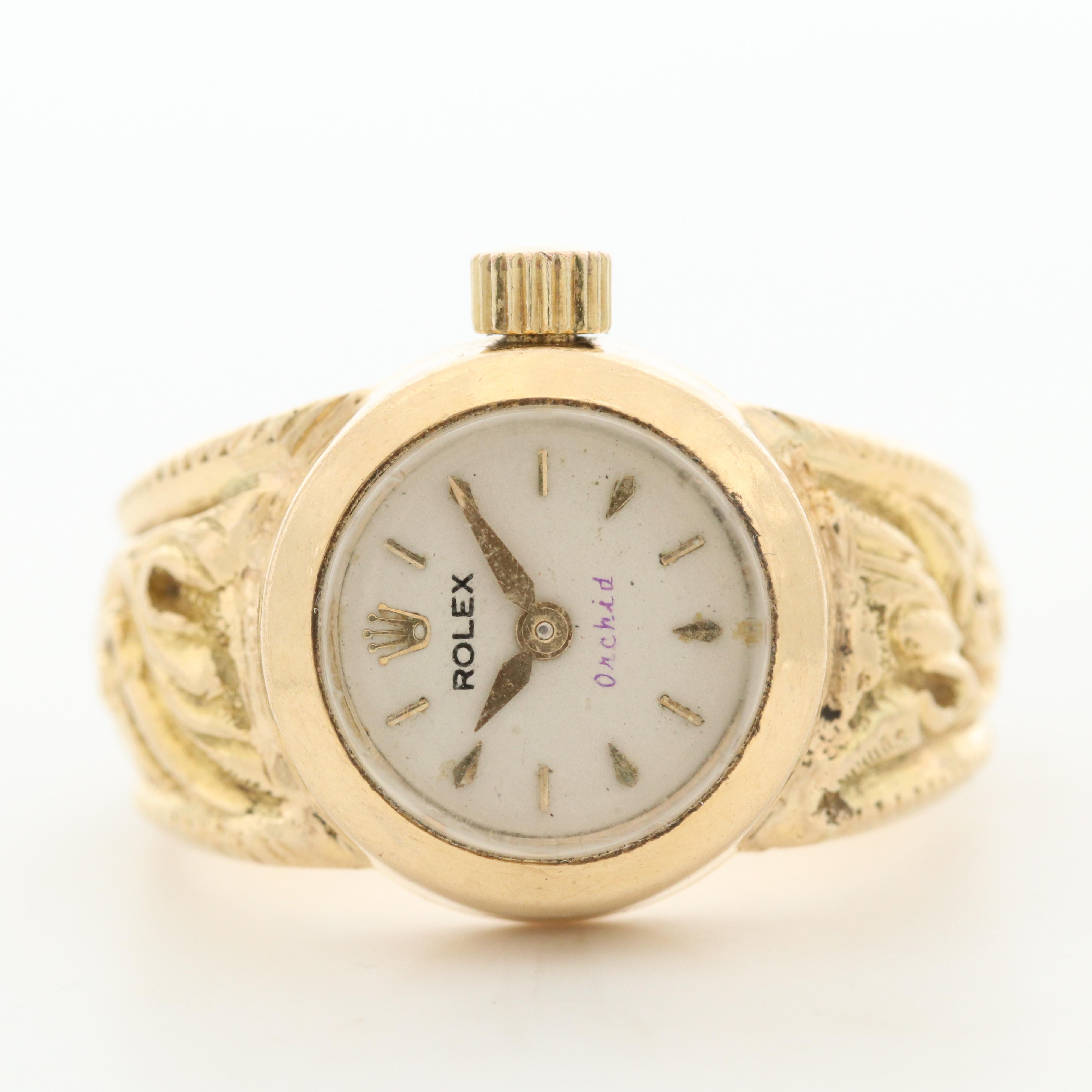 Vintage Rolex Orchid 18K and 14K Yellow Gold Watch Ring