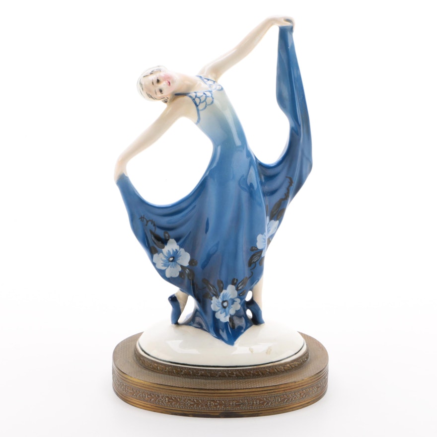 Hertwig & Co., Katzhütte Art Deco Ceramic Dancing Lady Figurine, Vintage