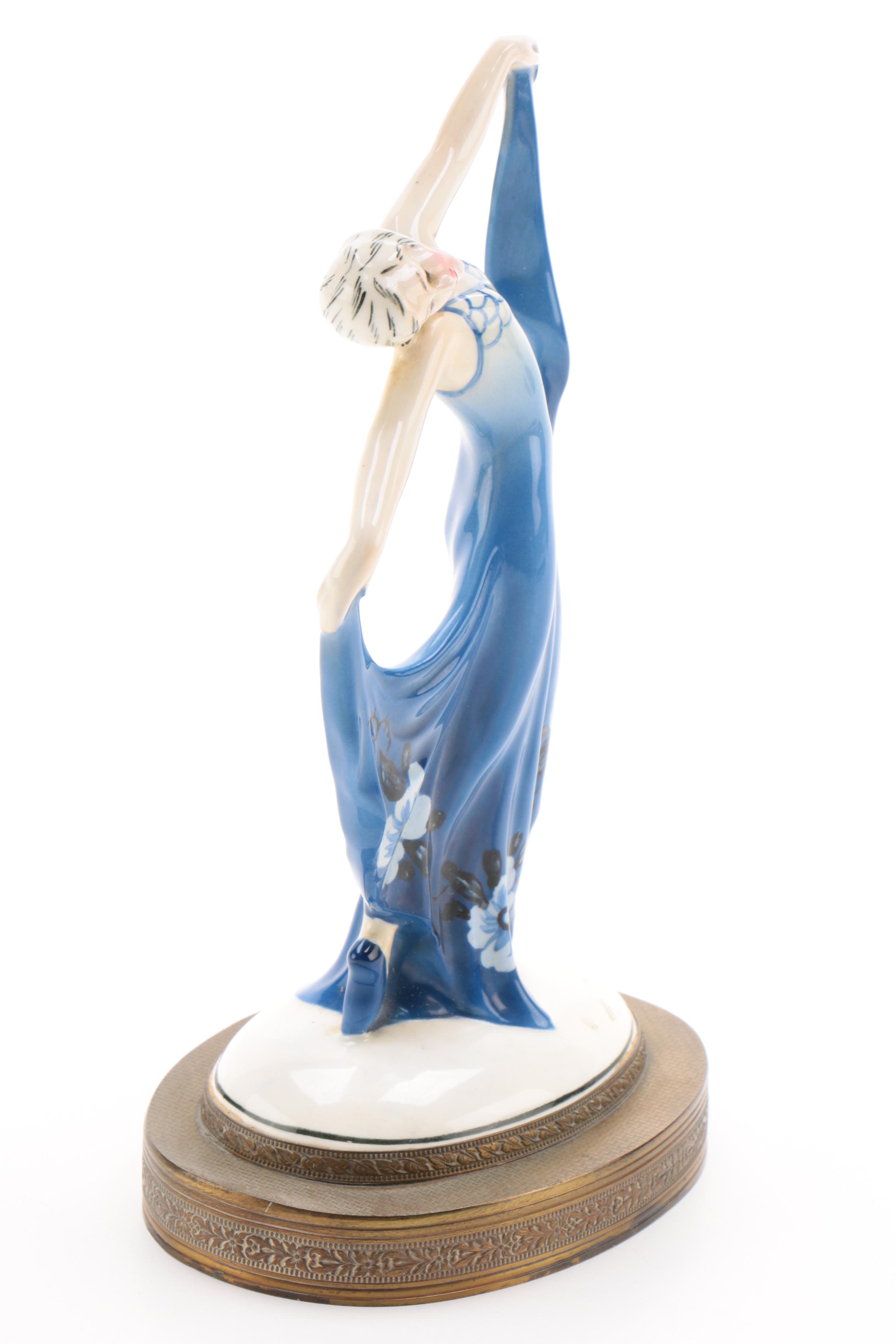 Hertwig & Co., Katzhütte Art Deco Ceramic Dancing Lady Figurine, Vintage