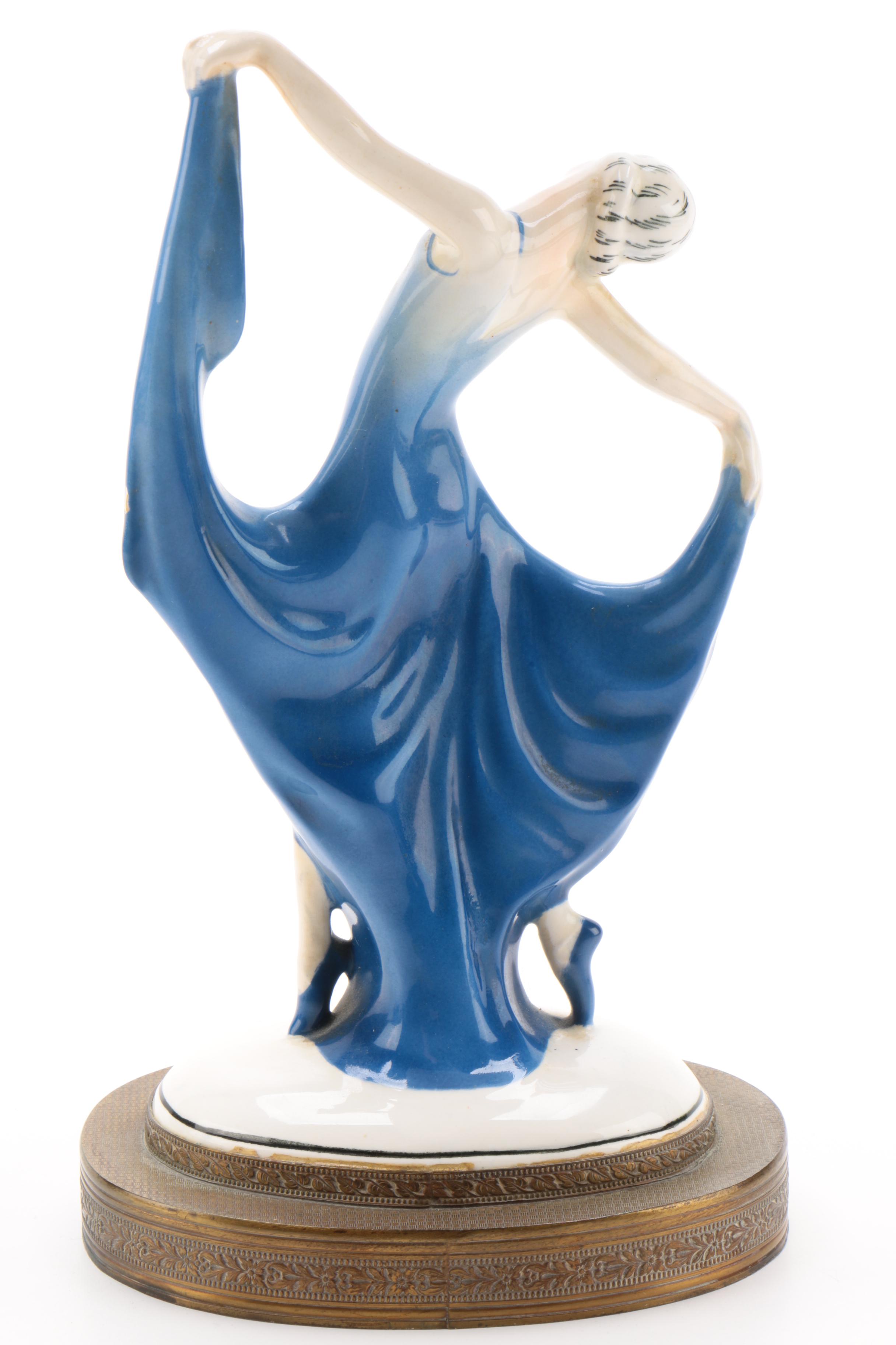 Hertwig & Co., Katzhütte Art Deco Ceramic Dancing Lady Figurine, Vintage