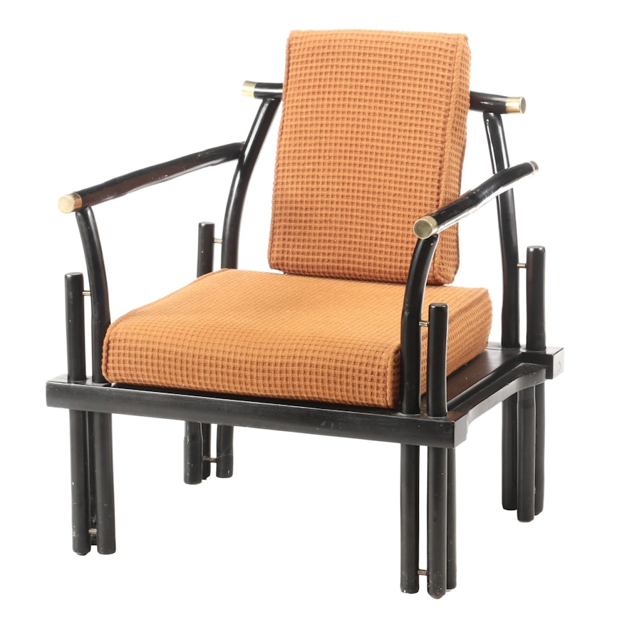 Ebonized and Brass-Mounted Chinoiserie Lounge Chair, Second Half 20th Century