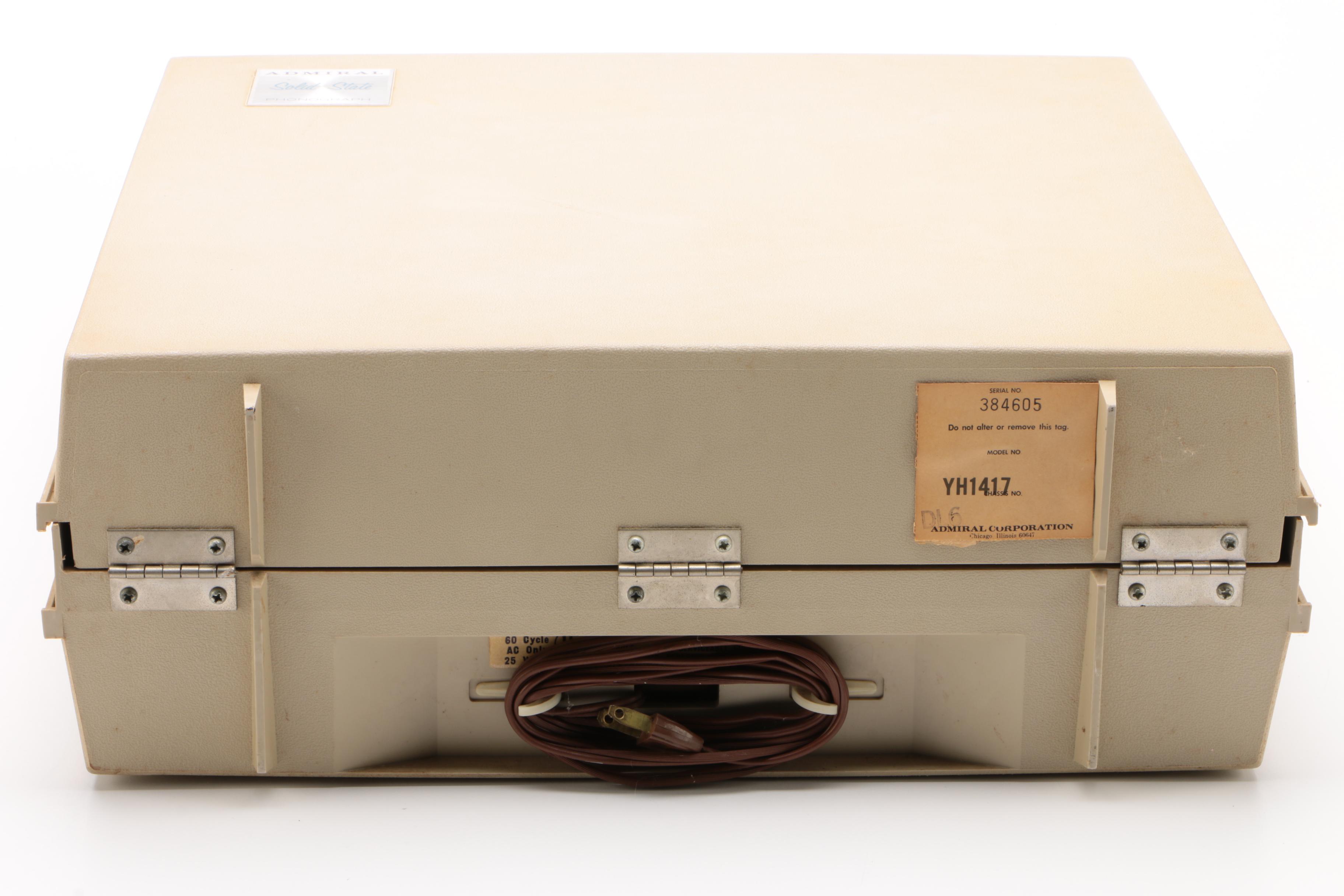 Admiral Solid State Phonograph Suitcase Record Player, Model YH1417, Vintage