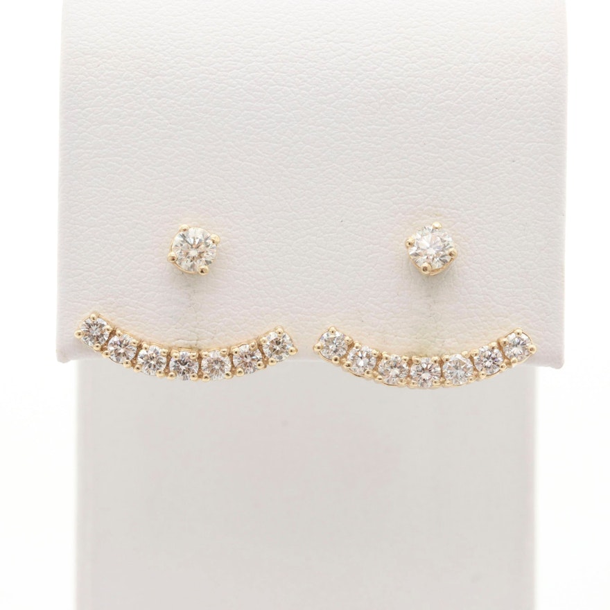 14K Yellow Gold 1.05 CTW Diamond Stud Earrings with Clutch Back Enhancers