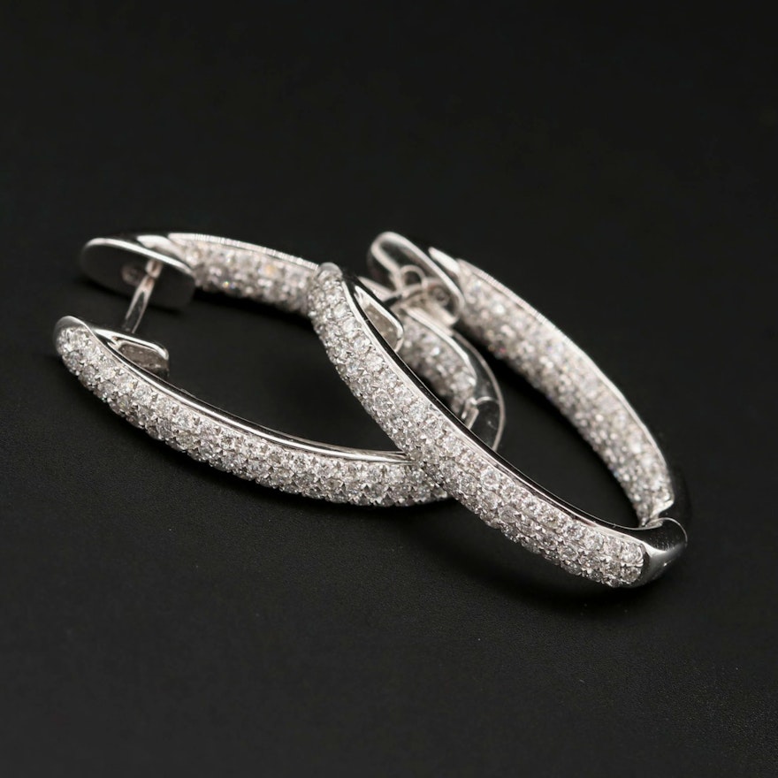 18K White Gold 1.00 CTW Diamond Inside Outside Hoop Earrings