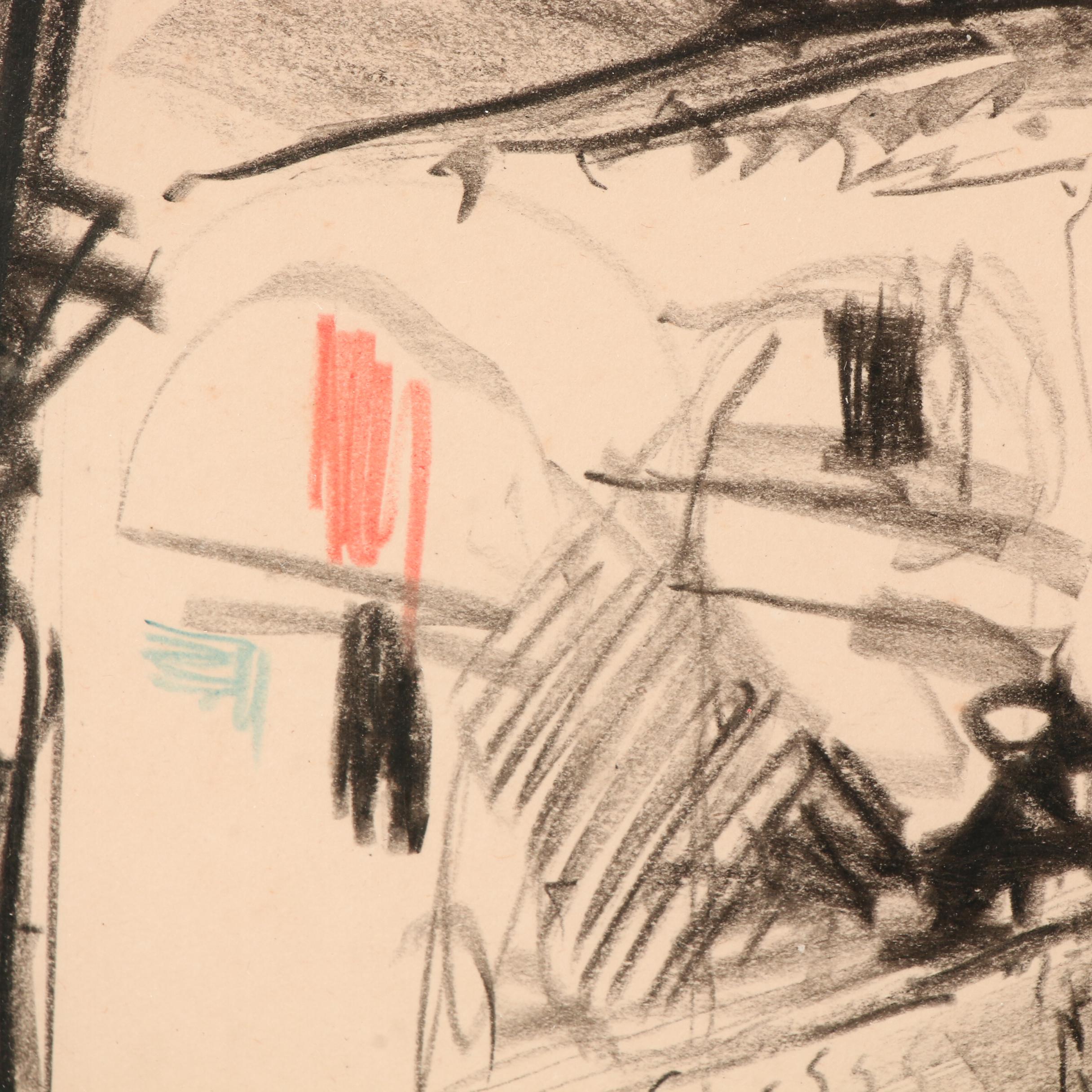 Early 20th Century Chalk Drawing "Ponte di Rialto, Venezia"