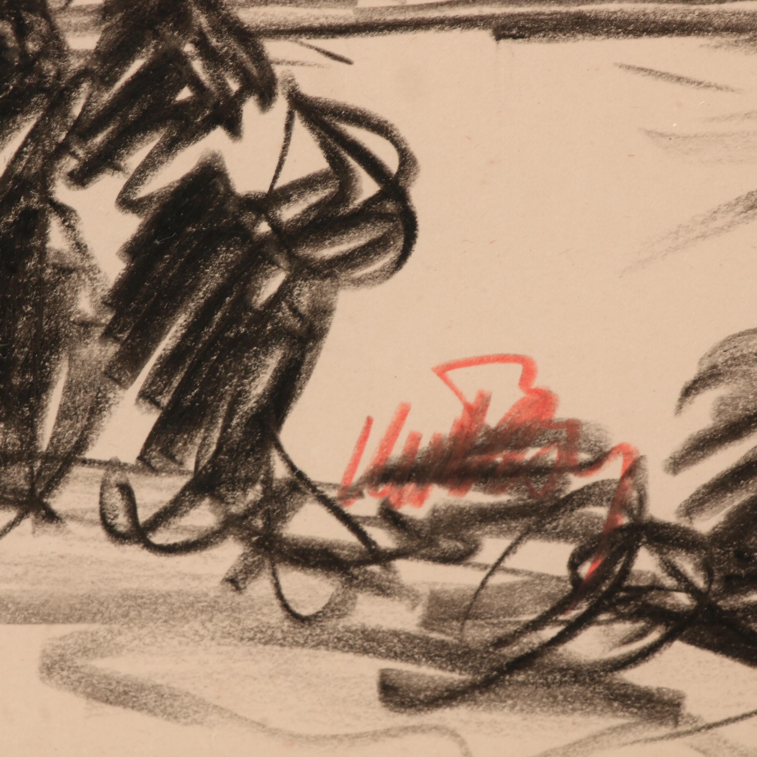 Early 20th Century Chalk Drawing "Ponte di Rialto, Venezia"