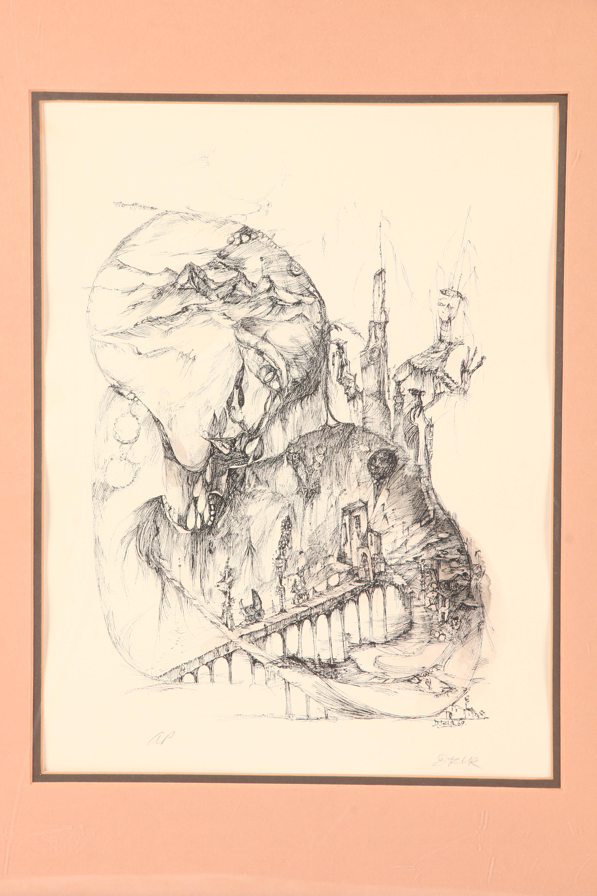 David Tzur Hand-colored Lithograph "Tears & Kisses"