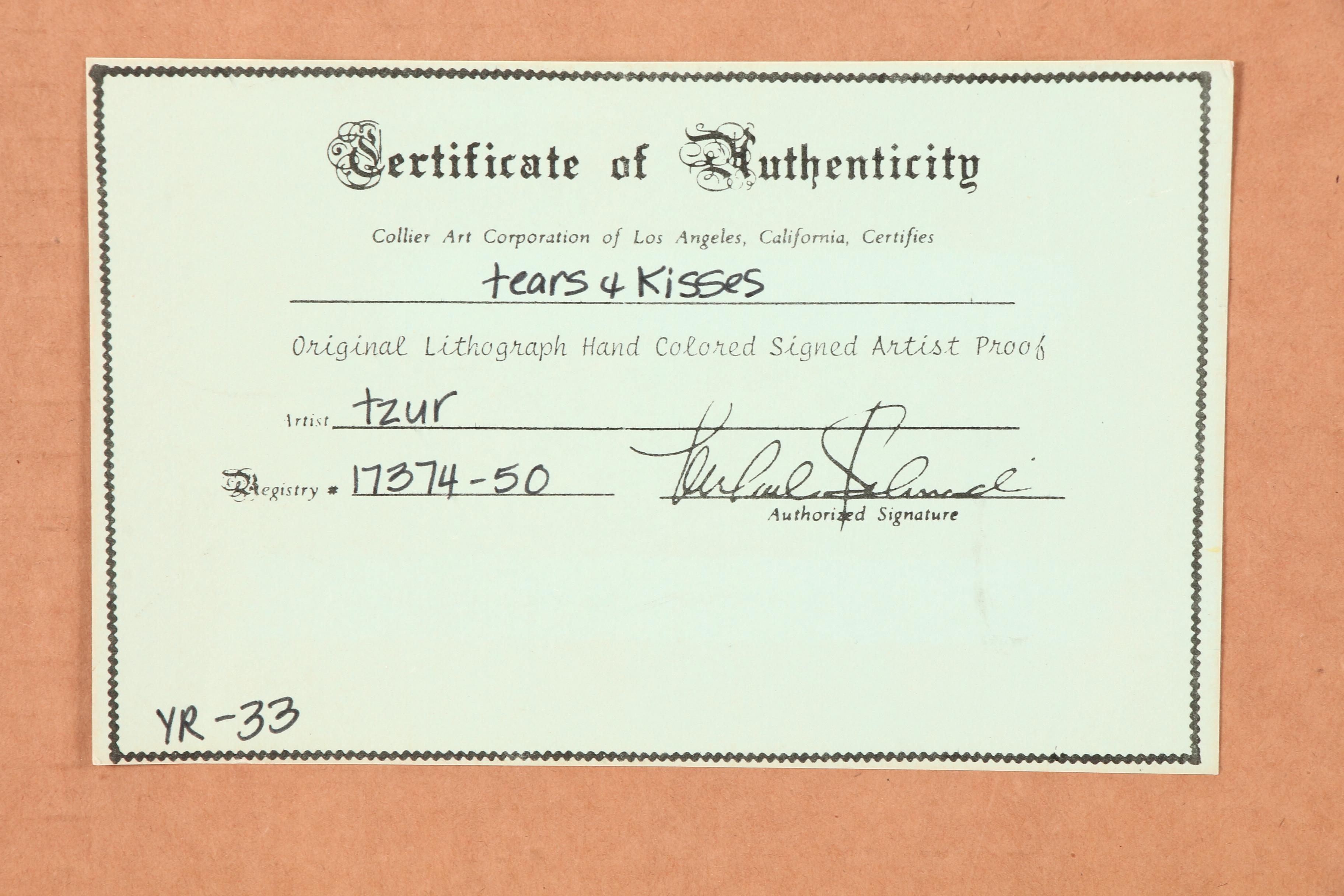 David Tzur Hand-colored Lithograph "Tears & Kisses"