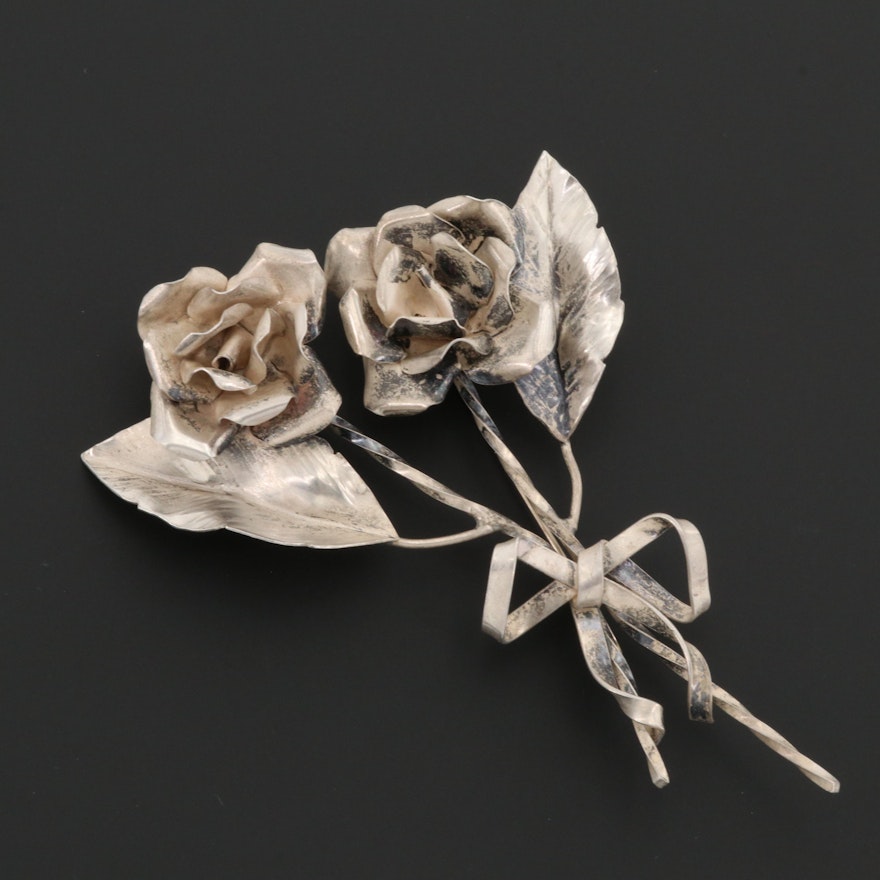 Vintage Sterling Silver Flower Bouquet Brooch