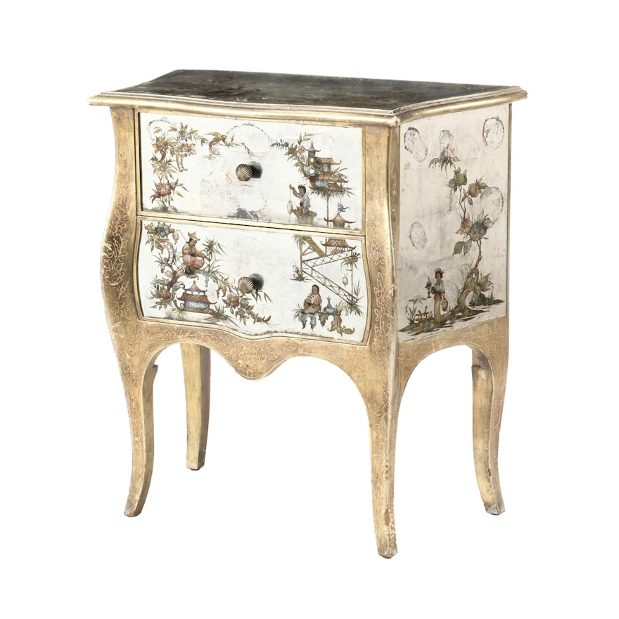 Louis XV Style Giltwood and Églomisé Chinoiserie-Decorated Commode, 20th Century