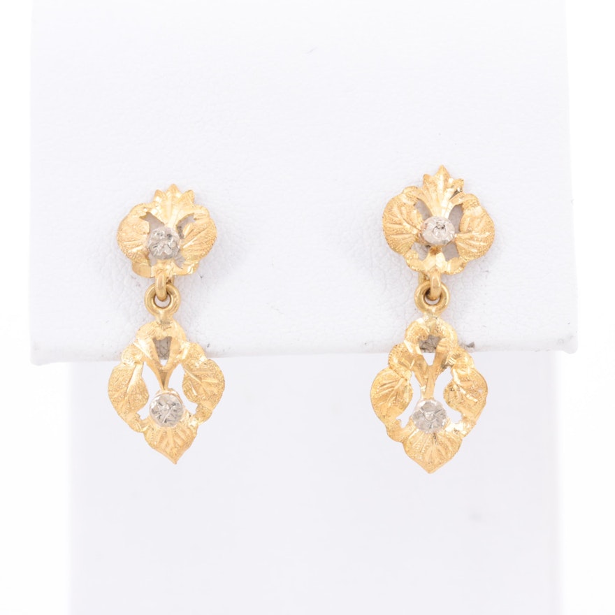 18K Yellow Gold Leaf Motif Dangle Earrings