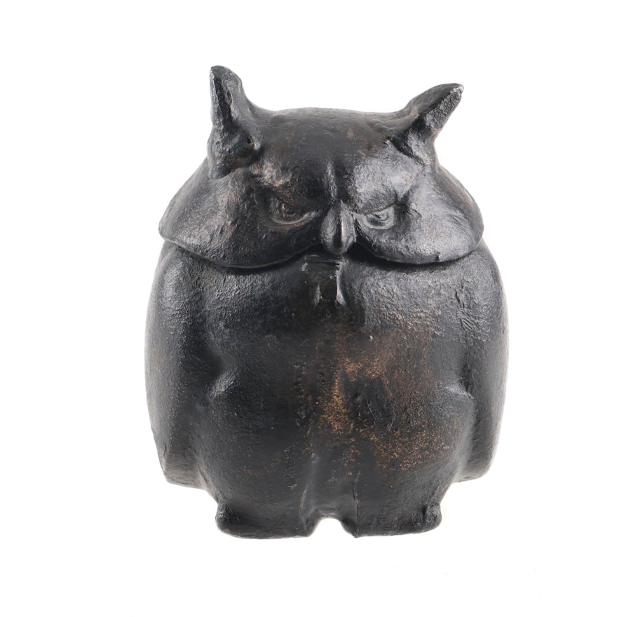 Cast Metal Owl Trinket Box with Bronze Finish