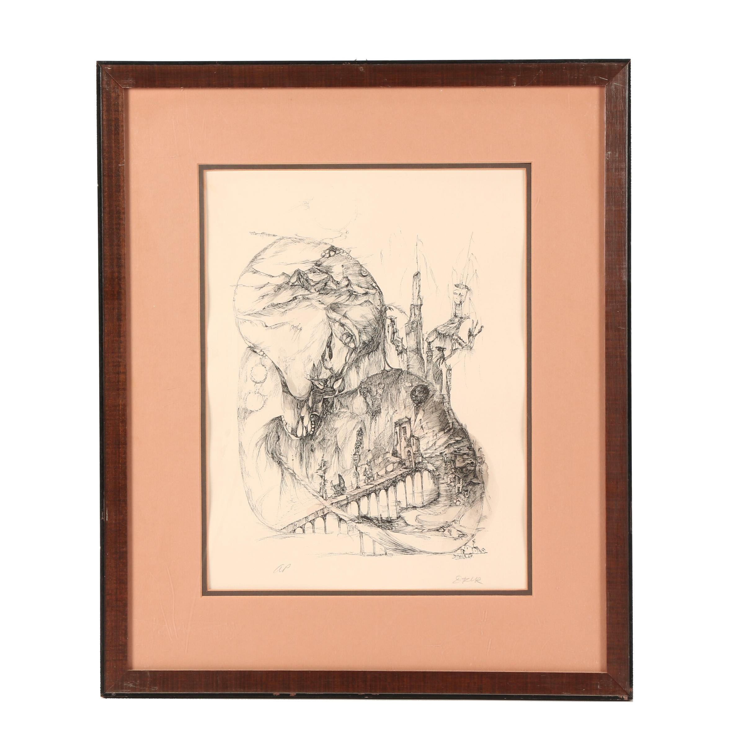 David Tzur Hand-colored Lithograph "Tears & Kisses"