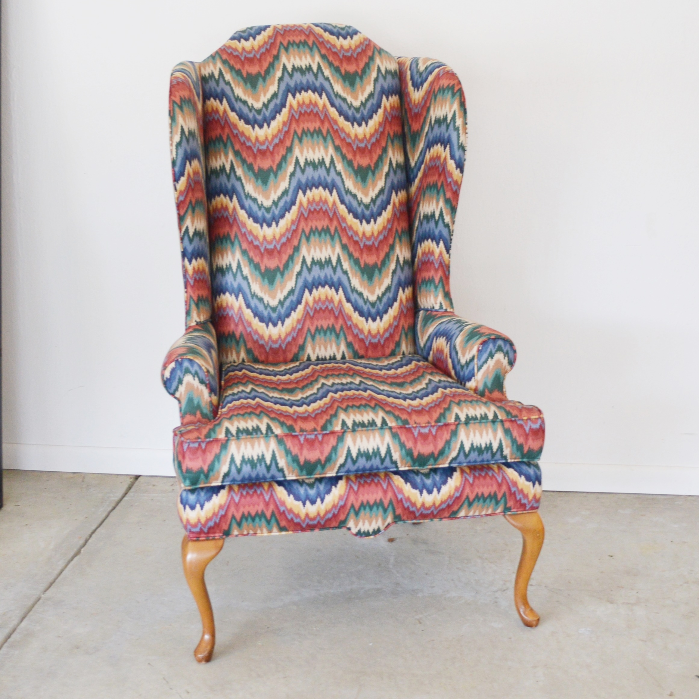Queen Anne Style Wingback Chair, Late 20th Century