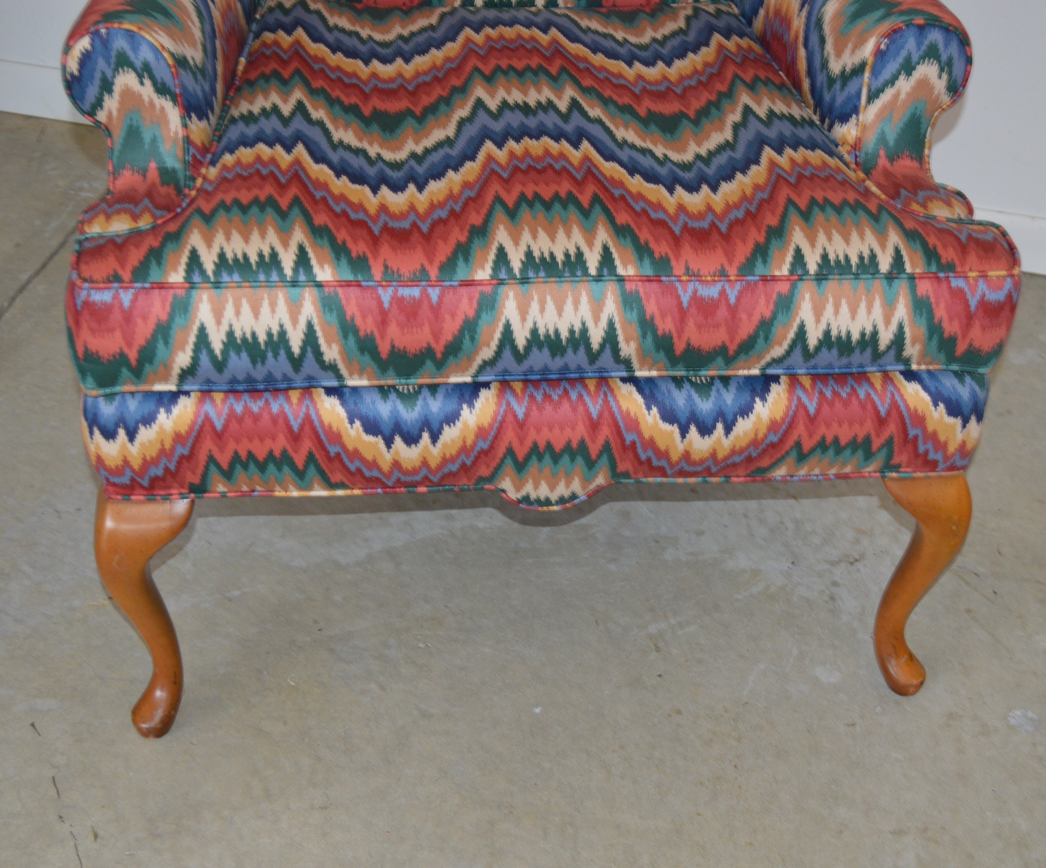 Queen Anne Style Wingback Chair, Late 20th Century