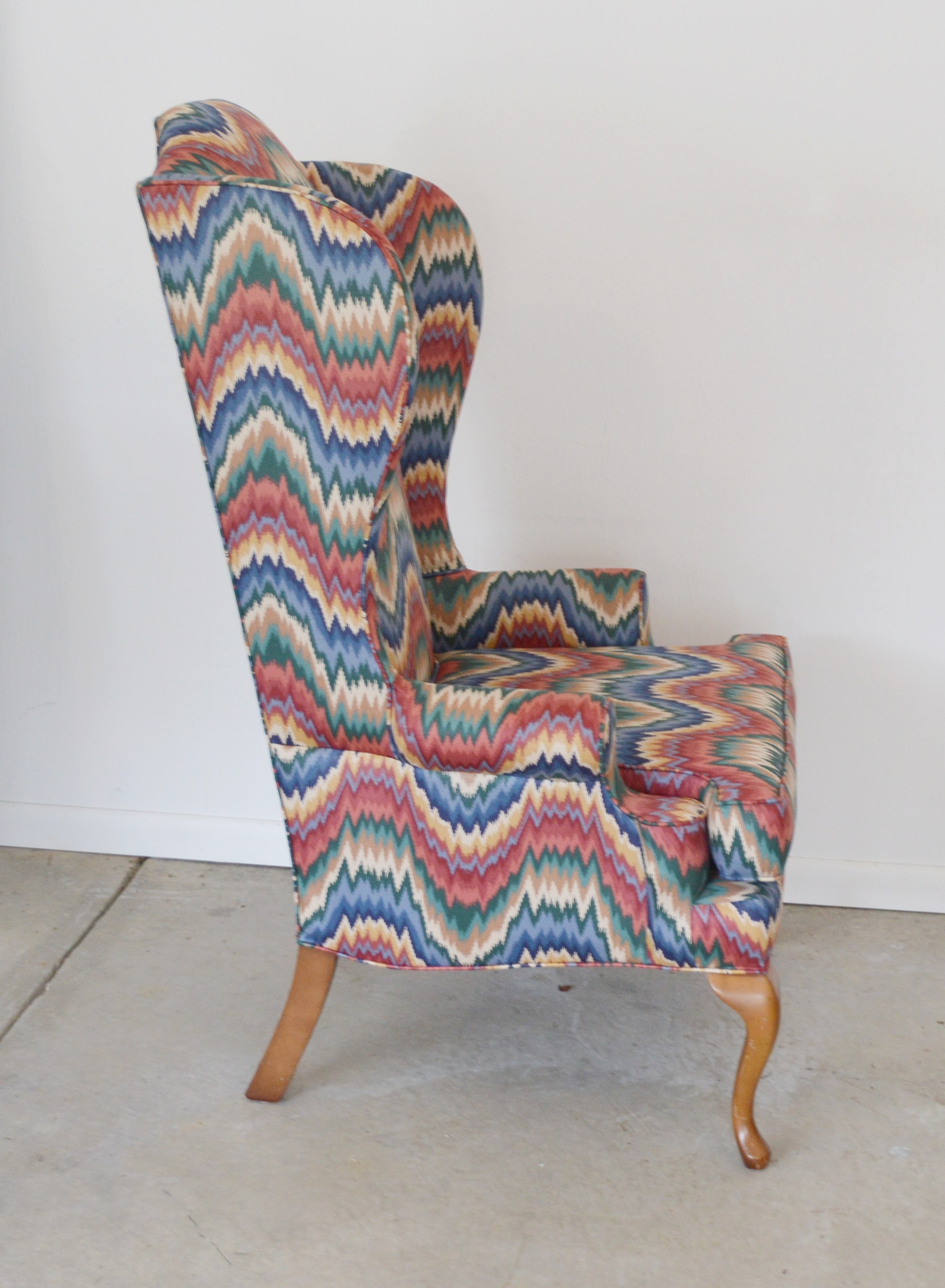 Queen Anne Style Wingback Chair, Late 20th Century