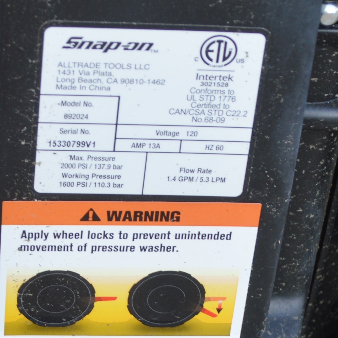 Snap-On Electric Pressure Washer 692024